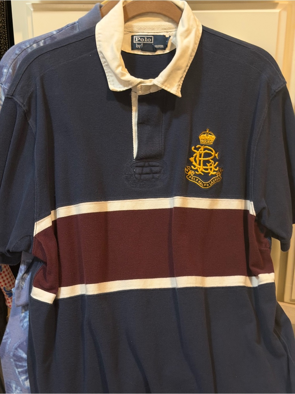 Polo Ralph Lauren Navy & Burgundy Striped Rugby Shirt size xl